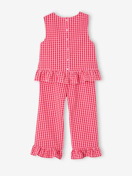 Blouse + 7/8-Length Trouser Combo for Girls red+sage green+sweet pink 