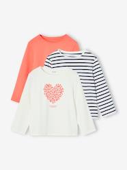 Girls-Pack of 3 long-sleeved girls' fancy t-shirts