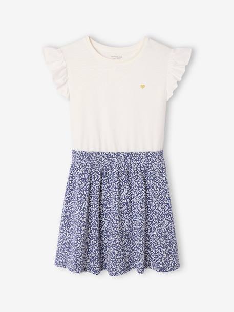 2-in-1-Effect Dress for Girls indigo+striped green+vanilla 