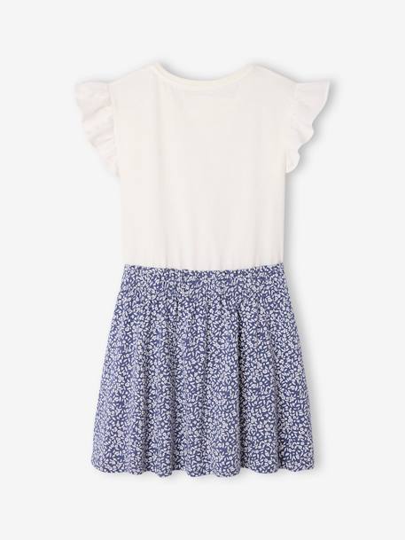 2-in-1-Effect Dress for Girls indigo+striped green+vanilla 