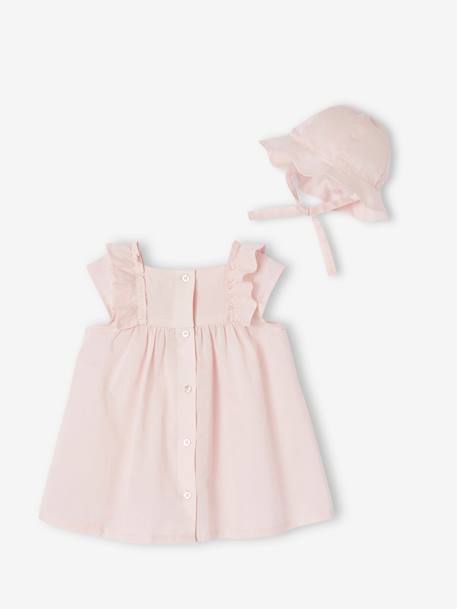 Baby girl dress and bonnet set pale pink 