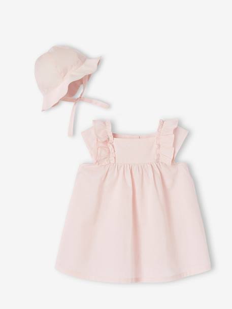 Baby girl dress and bonnet set pale pink 