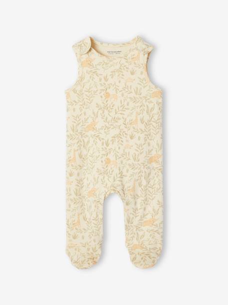 Newborn gift set: bodysuit + dungarees + hat ecru 