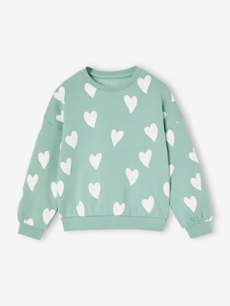 Sweatshirt with Fancy Motifs for Girls grey green+red+rose+vanilla 