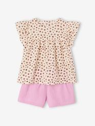 Girls-Blouse with Flowers & Cotton Gauze Shorts Combo for Girls