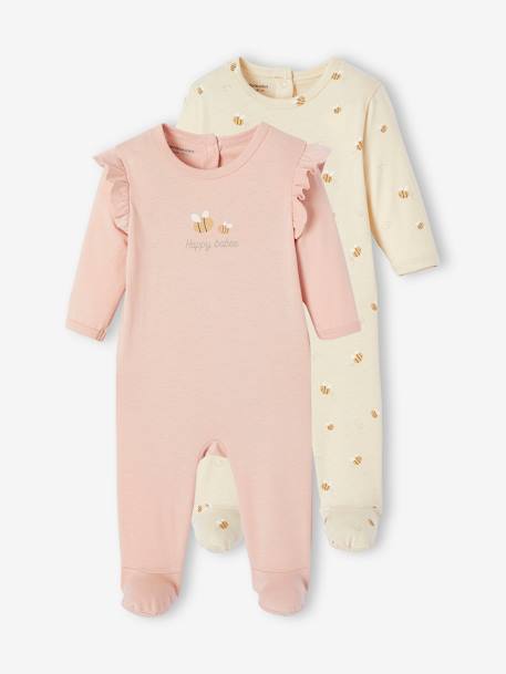 Pack of 2 bee sleepsuits rose 