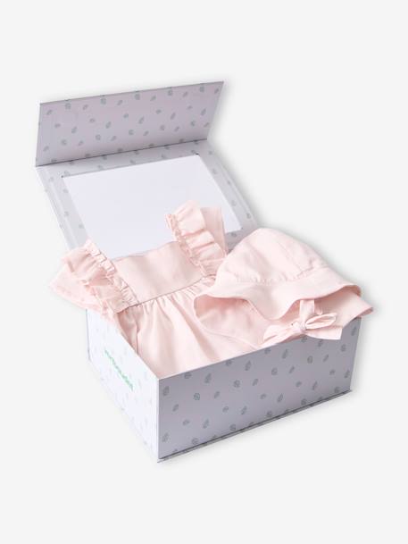 Baby girl dress and bonnet set pale pink 