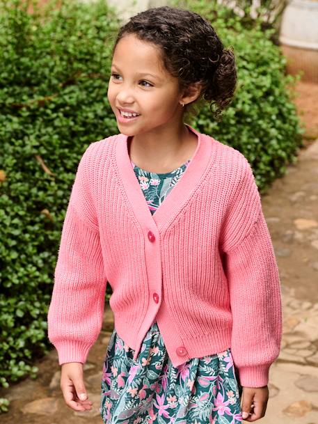 Rib Knit Cardigan for Girls ecru+old rose+pale yellow+pistachio+purple clover+rose+striped pink 