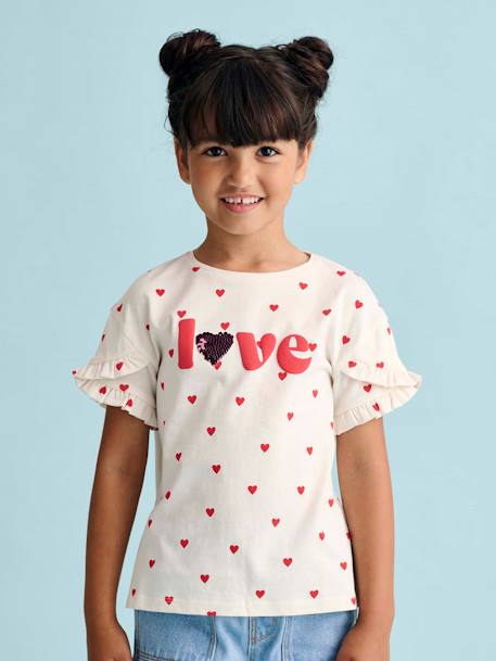 Striped T-Shirt, Sequinned Heart, for Girls ecru+navy blue+striped blue+WHITE MEDIUM STRIPED 