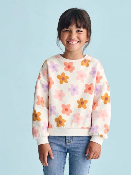 Sweatshirt with Fancy Motifs for Girls grey green+red+rose+vanilla 