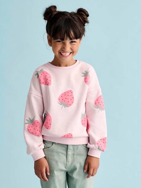 Sweatshirt with Fancy Motifs for Girls grey green+red+rose+vanilla 