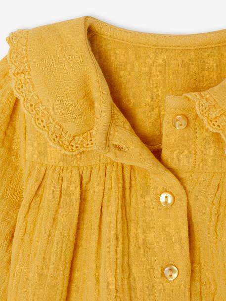 Baby cotton gauze shirt ochre+pale pink 