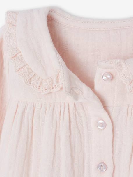 Baby cotton gauze shirt ochre+pale pink 