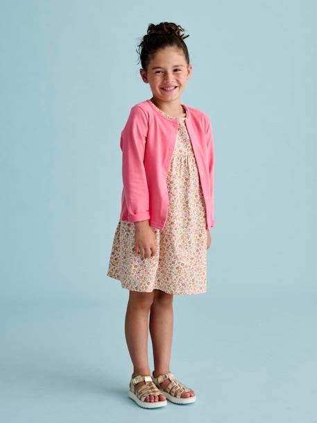 Dress + Jacket Outfit, for Girls BLUE MEDIUM SOLID+emerald green+mauve+rose+WHITE LIGHT ALL OVER PRINTED 