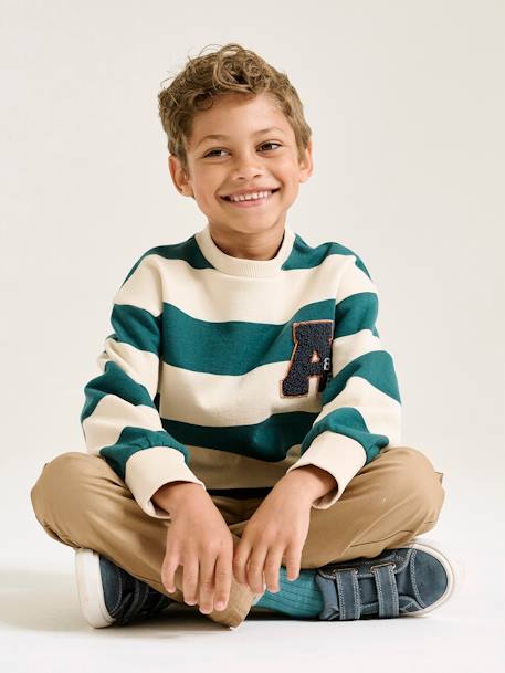 Sweatshirt with Wide Stripes & Bouclé Badge for Boys apricot+emerald green+night blue 