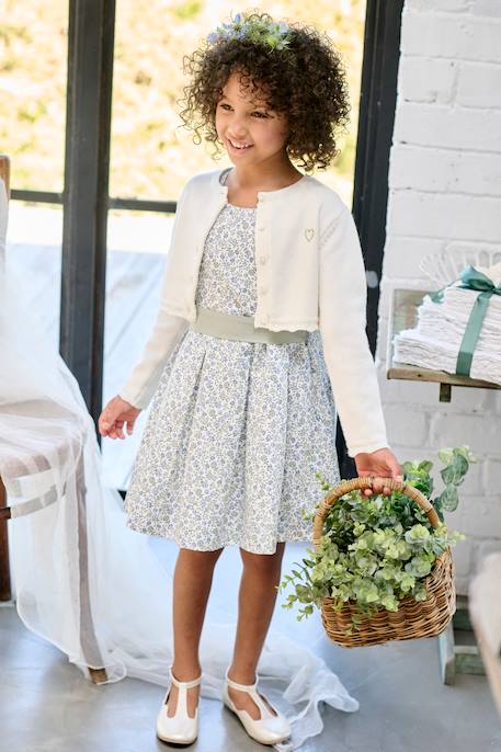 Occasion Wear Dress with Floral Print, for Girls blue+printed pink+printed white 