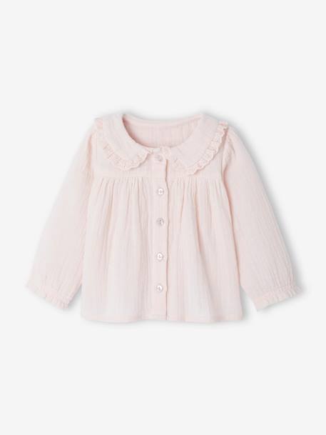 Baby cotton gauze shirt ochre+pale pink 