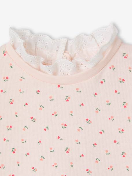 Floral print sleepsuit with embroidered collar pale pink 