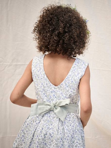 Occasion Wear Dress with Floral Print, for Girls blue+printed pink+printed white 