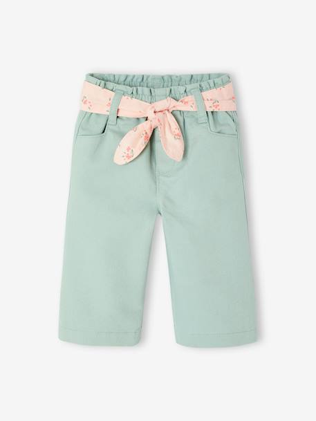 Wide Leg Trousers with Tie Belt for Babies grey blue 