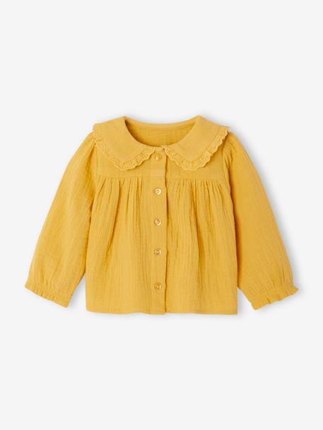 Baby cotton gauze shirt ochre+pale pink 