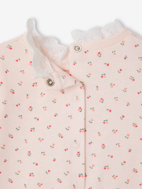 Floral print sleepsuit with embroidered collar pale pink 