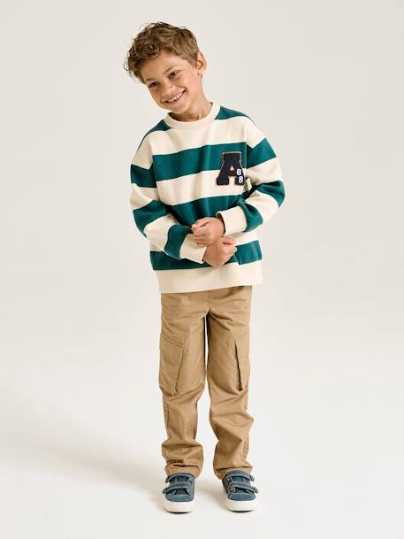 Sweatshirt with Wide Stripes & Bouclé Badge for Boys apricot+emerald green+night blue 