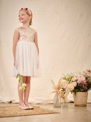 -Sequinned Occasion Wear Dress with Glittery Tulle, for Girls