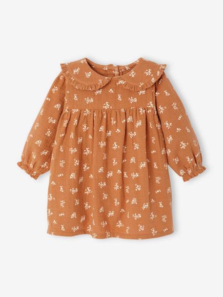 Floral Cotton Gauze Dress for Babies caramel+vanilla 