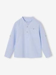 Boys-Cotton/linen Mao collar shirt with turn-up sleeves for boys