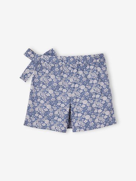 Printed Skort for Girls chambray blue+ecru+fir green+printed orange 