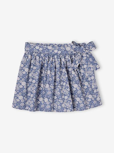 Printed Skort for Girls chambray blue+ecru+fir green+printed orange 