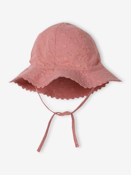 Hat in Broderie Anglaise for Baby Girls ecru+old rose 