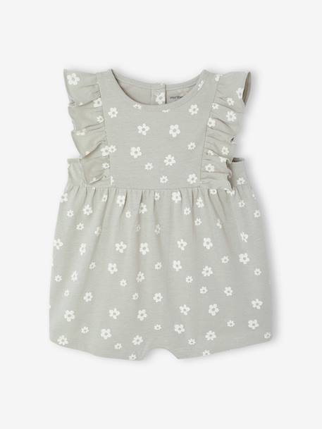 Frill-Sleeved Playsuit for Babies, Basics grey green+rose 