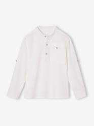 Boys-Cotton/linen Mao collar shirt with turn-up sleeves for boys