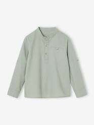 Boys-Cotton/linen Mao collar shirt with turn-up sleeves for boys