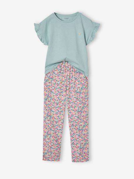 T-Shirt + Trousers Combo for Girls ecru+green+grey blue 