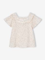 Girls-Floral cotton gauze ceremony blouse for girls