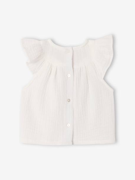 Plain baby blouse with short frilled sleeves ecru 