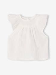 -Plain baby blouse with short frilled sleeves