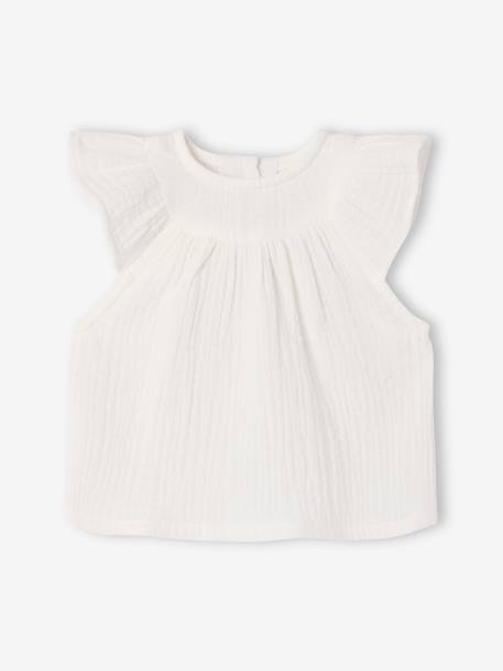 Plain baby blouse with short frilled sleeves ecru 