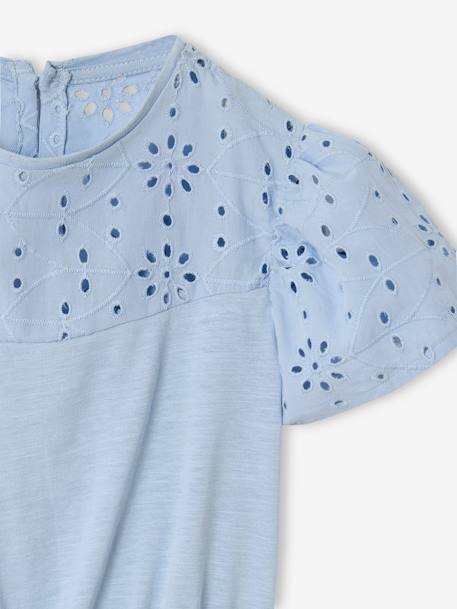 Girls' dress with English embroidery details pale blue 