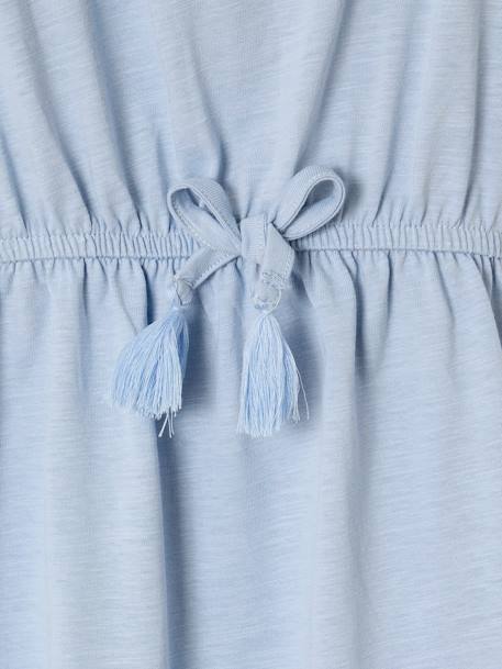 Girls' dress with English embroidery details pale blue 