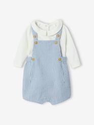 -Baby bodysuit and striped dungarees set