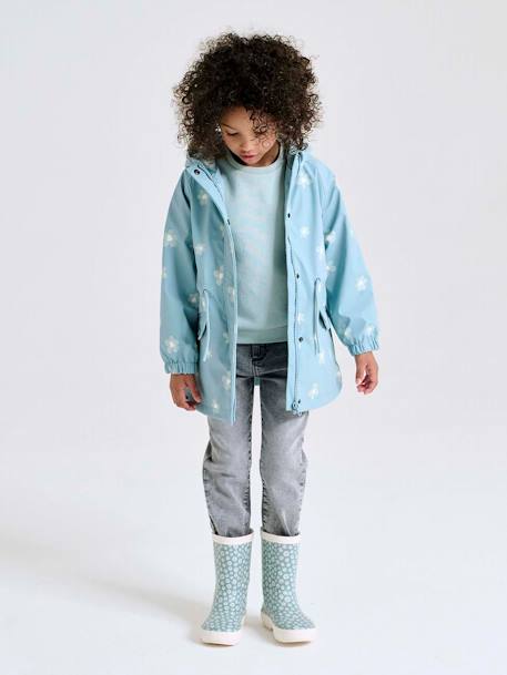 Hooded Raincoat with Magical Motifs for Girls GREEN MEDIUM ALL OVER PRINTED+rosy apricot+sky blue 