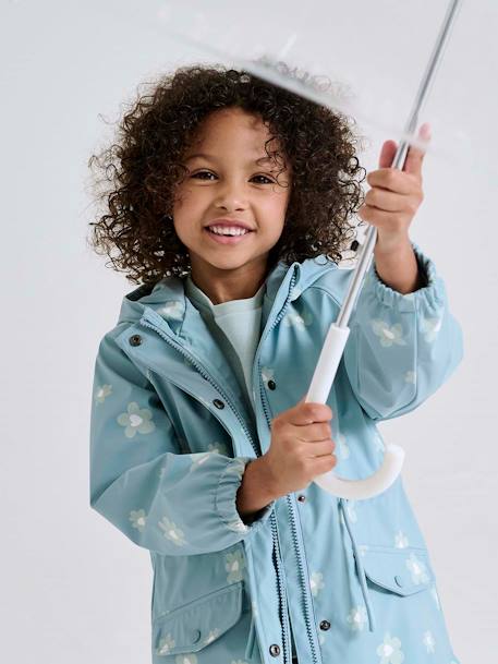 Hooded Raincoat with Magical Motifs for Girls GREEN MEDIUM ALL OVER PRINTED+rosy apricot+sky blue 