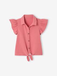 -Tie-Front Blouse in Cotton Gauze for Girls