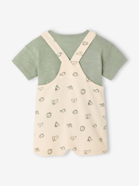 3-Piece Gift Set: T-Shirt + Dungarees + Comforter for Babies sage green+striped blue 