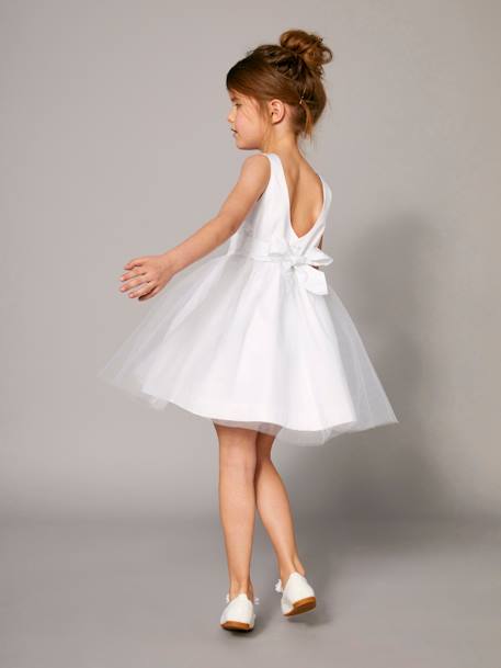 Girls' Sateen & Tulle Occasion Dress BLUE LIGHT SOLID+Light Pink+White 