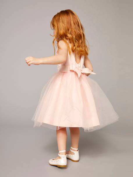 Girls' Sateen & Tulle Occasion Dress BLUE LIGHT SOLID+Light Pink+White 